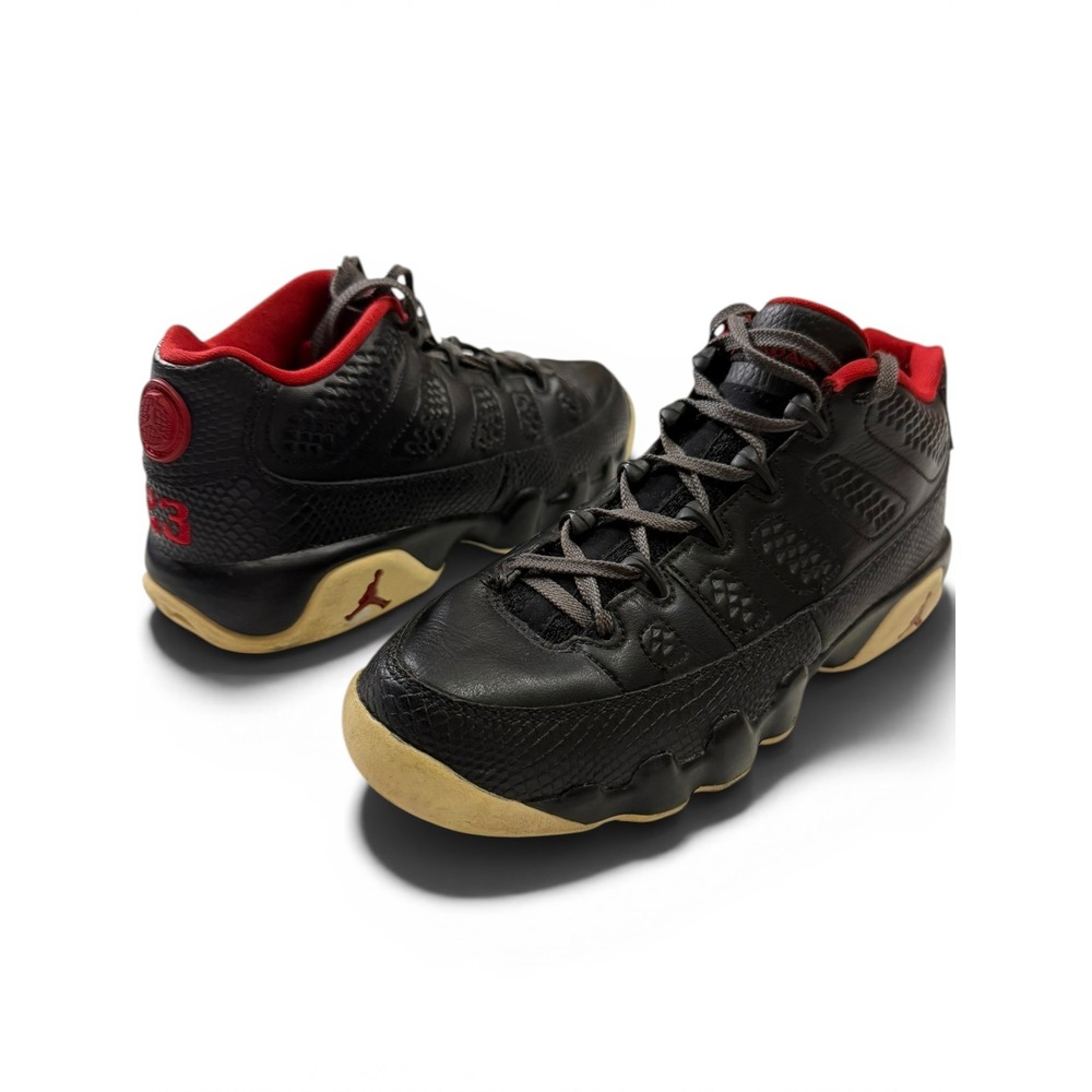 Jordan 9 Retro Low Bred Black Red Snakeskin Kids Shoes 6Y 833447-001